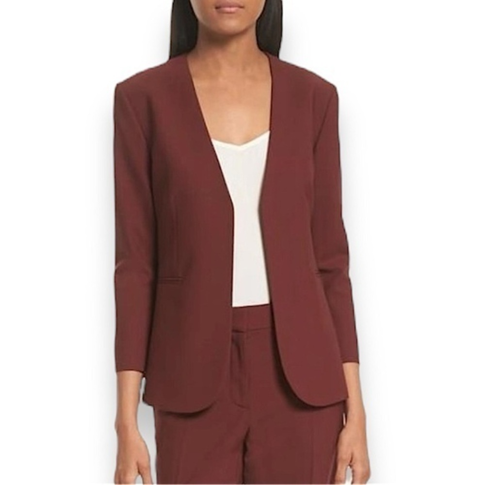 THEORY ✘ Lindrayia B Betoken NEW Wool Blend Blazer Open Light Jacket, Burgundy 4